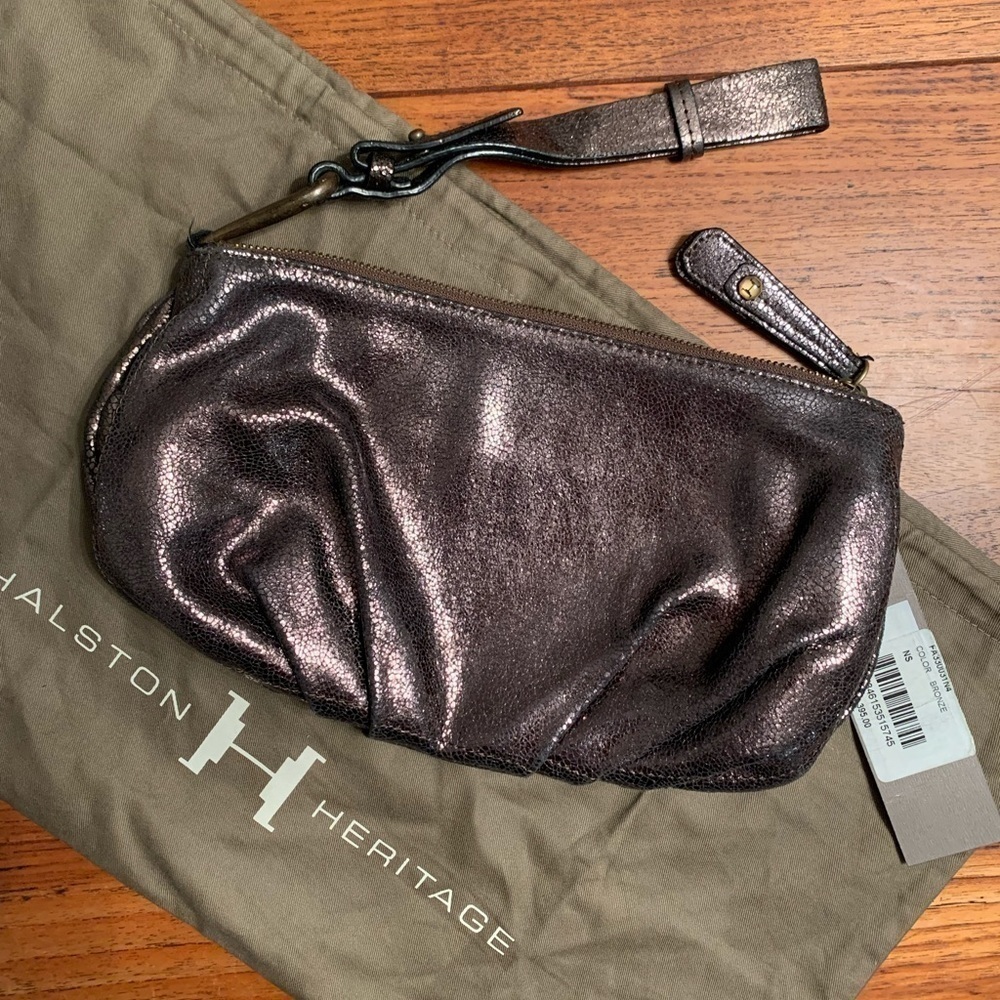 Halston Heritage Bronze Metallic Leather Wristlet